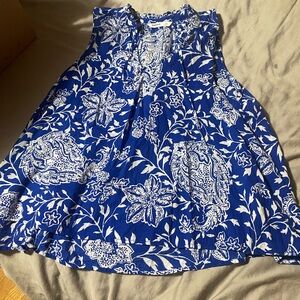 Sonoma Women's Blouse in Blue with White Floral Pattern